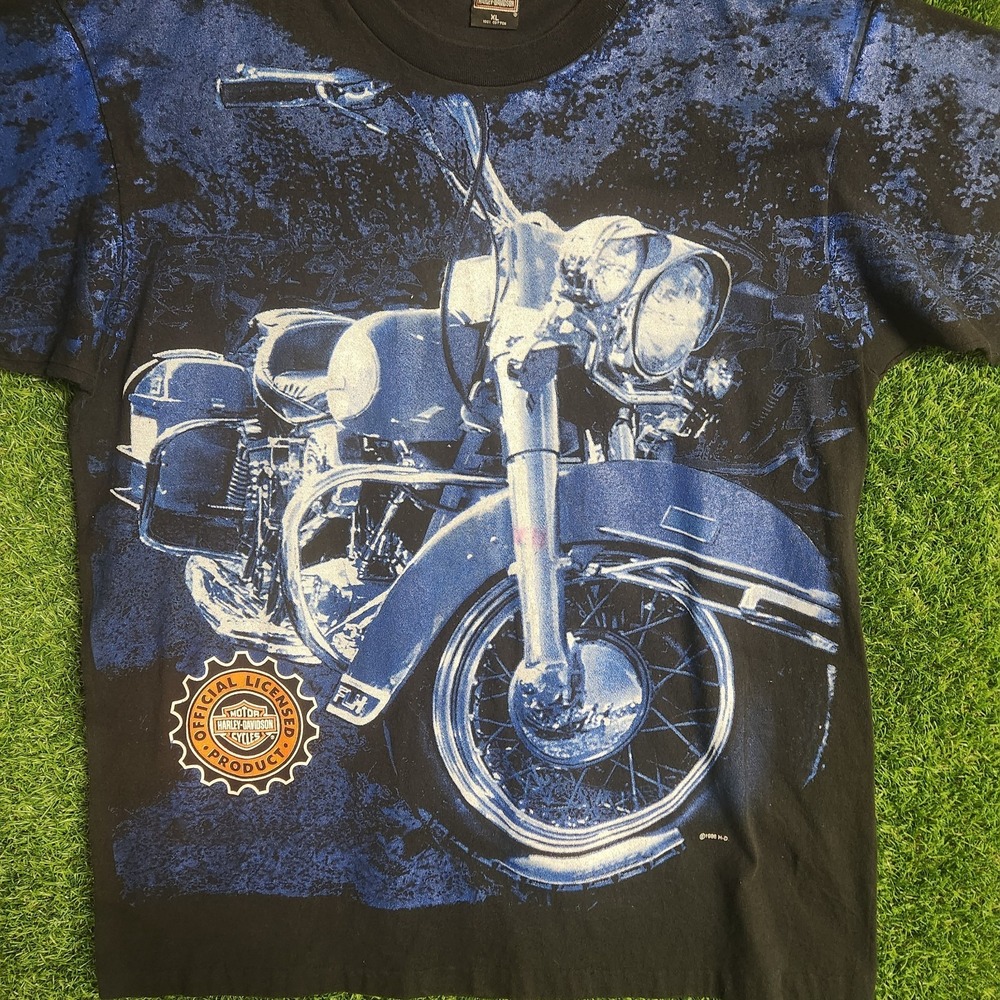 Large 90s AOP Harley Davidson Motorcyle Chopper Tee Shirt Size Xl - Picture 5 of 8